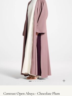 Chocolate plum contrast open abaya from Veiled, Womens Pink Purple White 58 Inch